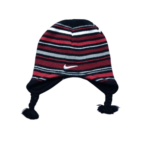 Nike Other - Nike Hat Cap Fitted Infant Earflap Beanie Striped Knit Winter Kids